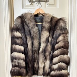 Luxurious Fur Jacket in Brown and Cream leather panels Sz M